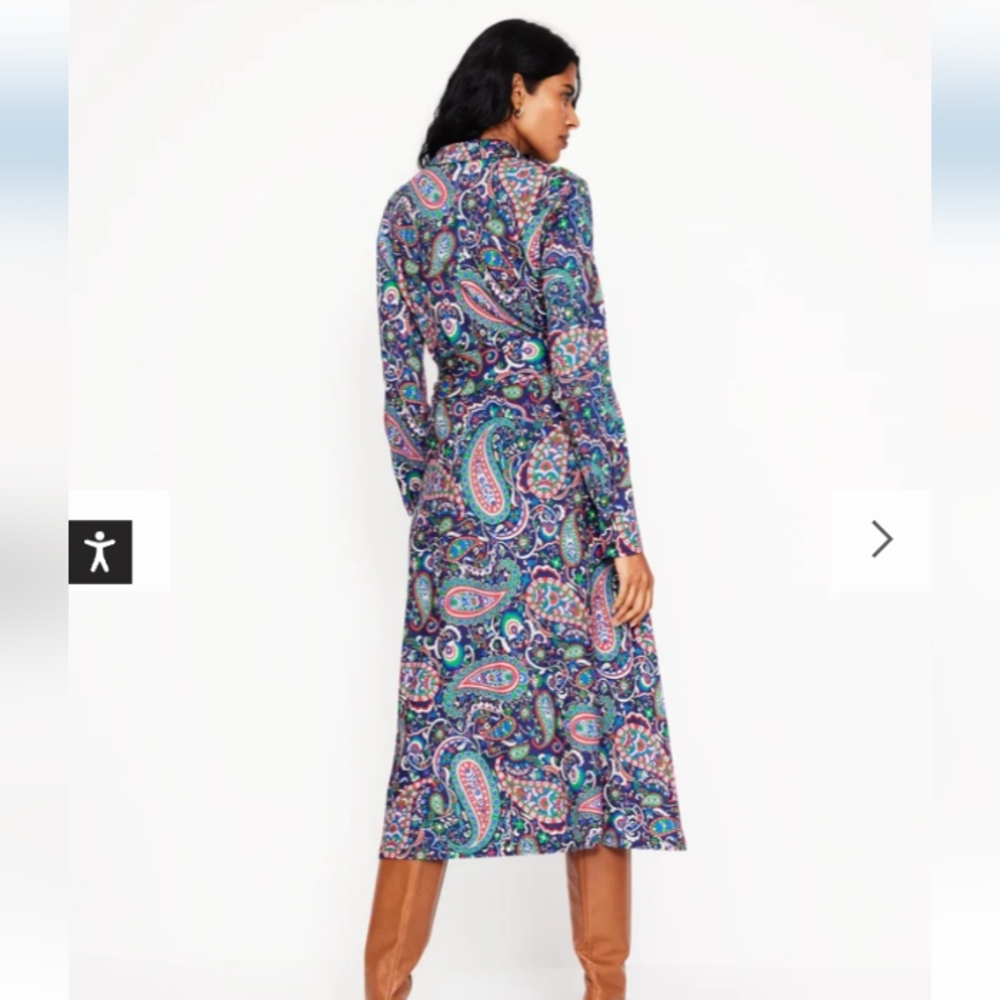 $185 NWT Woman's Boden Laura Jersey Paisley Shirt Dress Size 10L Waist Tie Midi - Picture 4 of 12